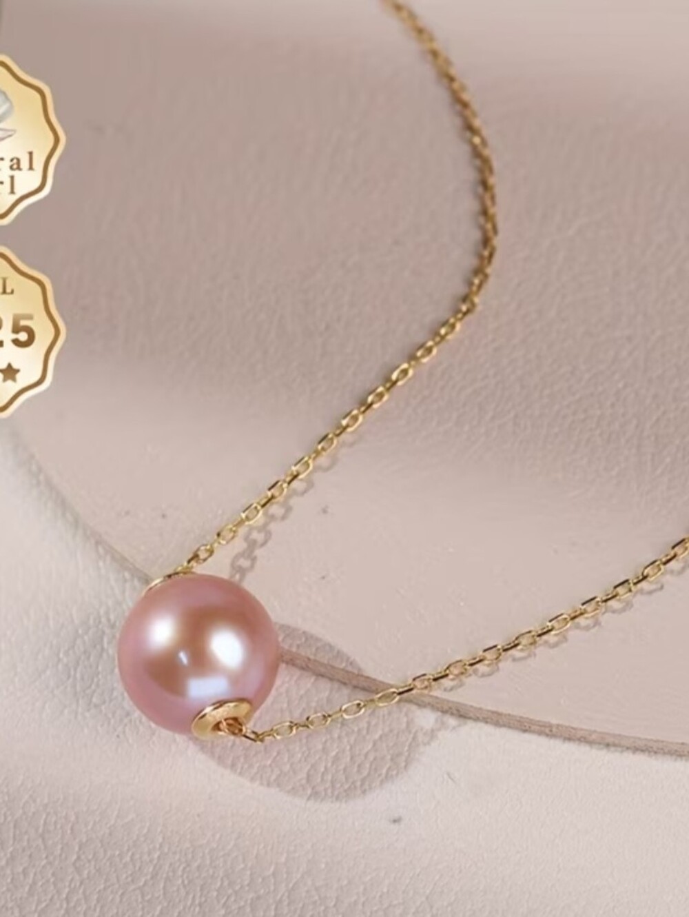 Gold Chain Necklace with Pink Pearl Pendant